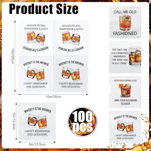 Gueevin 100 Pack Funny Whiskey Cocktail Napkins 5x5 Inch for Parties & Bars