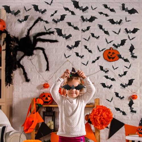 140Pcs 3D Black Bat Stickers for Halloween Decor - PVC Wall Decals