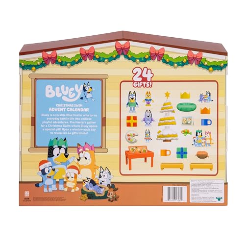 Bluey Christmas Swim 24-Day Advent Calendar Toy Playset with Mini Figures