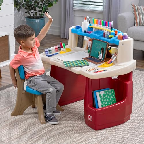 Kids Art Master Desk and Chair Set with Storage and Built-in Lamp