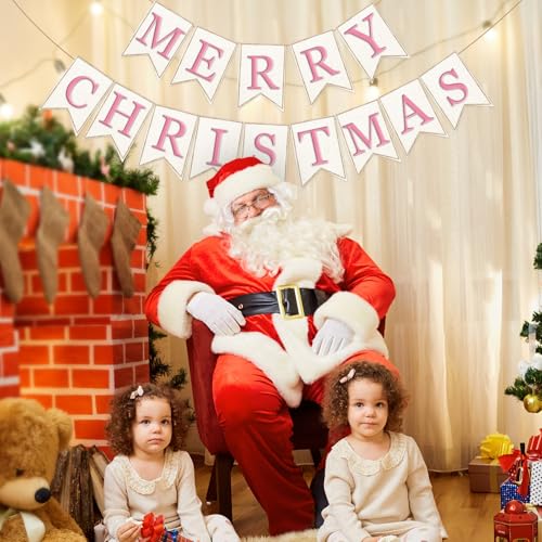 Pink Christmas Burlap Banner 2-Pack Festive Hanging Garland Holiday Decor