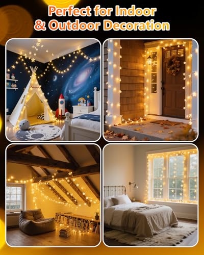 100 LED Star String Lights - 33ft Warm White Waterproof Plug-In Fairy Lights