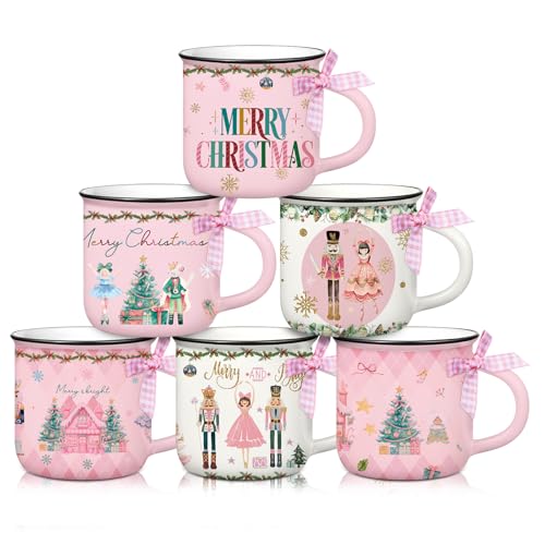 Suttmin 6-Pack Pink Christmas Mini Coffee Mugs Nutcracker Set - 5.07 oz