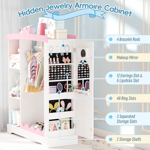Kids Dress-Up Wardrobe with Jewelry Cabinet, Hanging Rack and Mirror