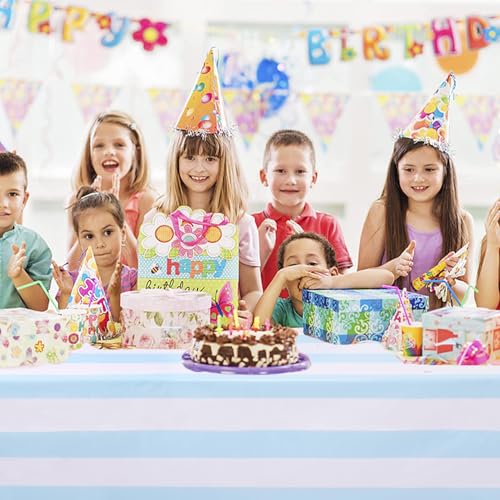 Light Blue Striped Disposable Tablecloths - 54x108 Inch, 3 Pack