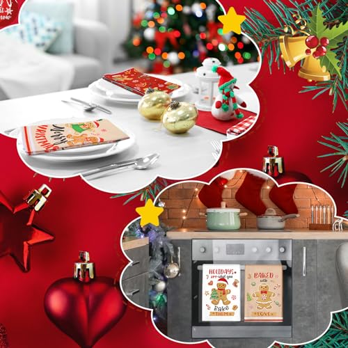 Patelai 6 Pcs Christmas Kitchen Towels Gingerbread Man Red Plaid