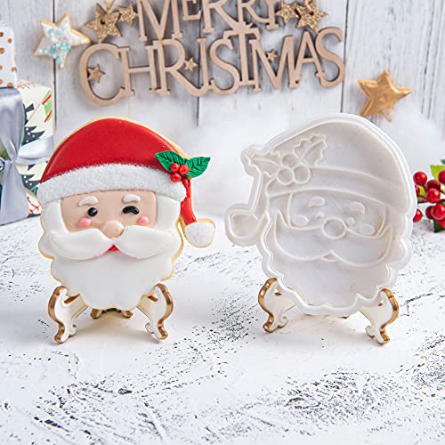 Flycalf Santa Claus Cookie Cutters with Stamper (3") - Christmas Plunger Stamp Mold for Baking