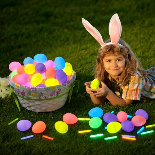 JOYIN 144 Pcs Easter Eggs with 288 Pcs Mini Glow Sticks for Kids Glow-in-The-Dark Basket Stuffers Fillers Gift, Easter Eggs Hunt Game Party Favors Classroom Decorations Supplies