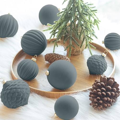 Lux Gray Velvet Christmas Balls 25-Pack | Flocked Holiday Ornaments by KI Store