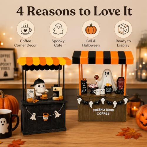 Halloween Ghost Coffee Cart Resin Figurine Tabletop Fall Home Decor