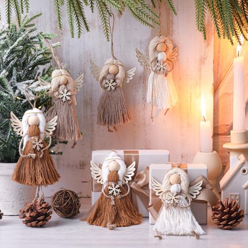 6 Pcs Boho Angel Christmas Ornaments Handmade Knit Tree Decor