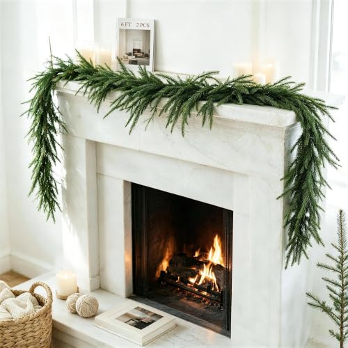 Sorviane 6FT Christmas Garland - 2 Pack Norfolk Pine Garland - Pine Christmas Decor