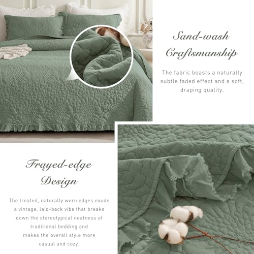 Sanracie Oversized King Bedspread Set 128"x120" - Cotton Stonewashed Quilt