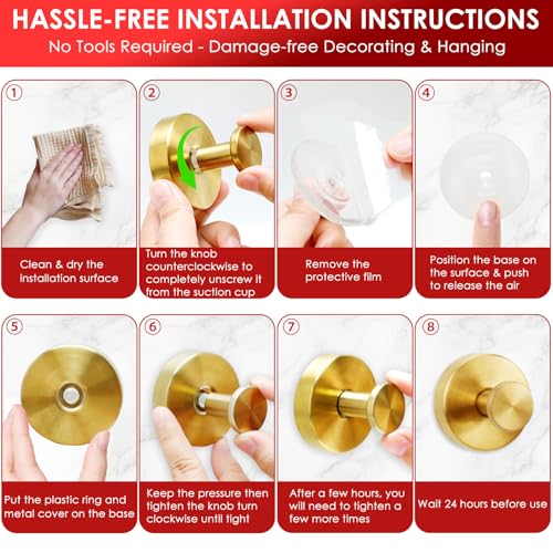 Gold Suction Cup Wreath Hangers - Heavy Duty 22 lbs Door Hooks, 2 Pack