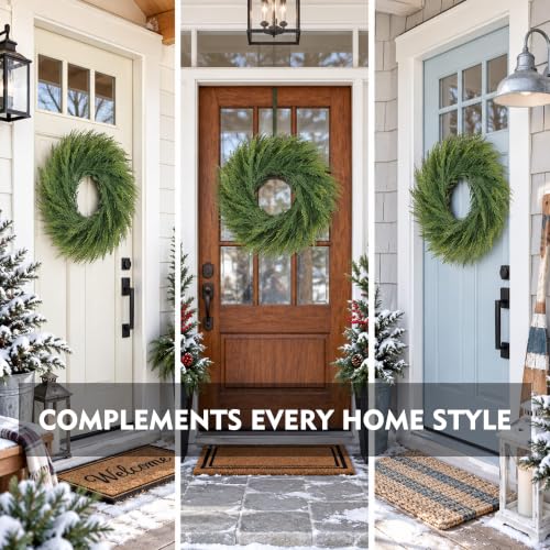 Senjie 24 Inch Real Touch Cedar Wreath for Front Door - Holiday Decor