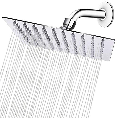 8-Inch Stainless Steel Rainfall Shower Head - High Pressure Square Design