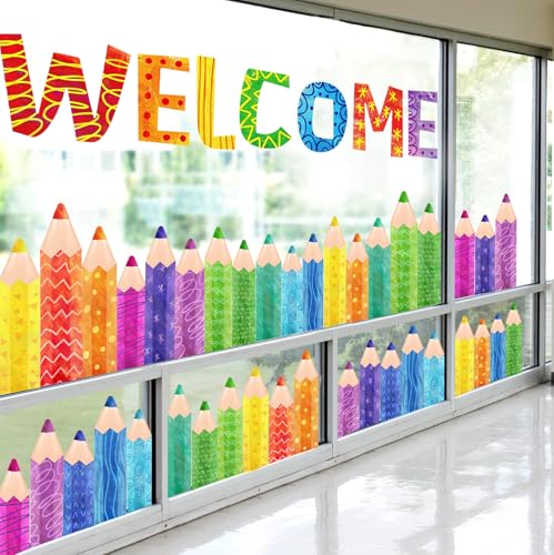 Colorful Pencil Window Clings - 9 Sheets Back to School Decals