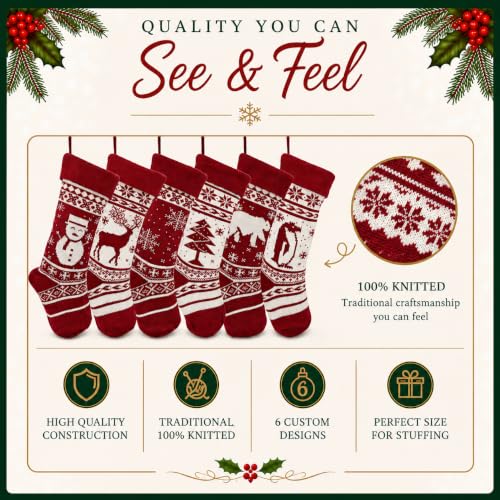 Personalized Farmhouse Knit Christmas Stocking Tree Decoration - Red & White, 19-Inch