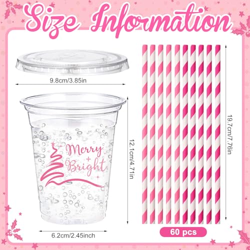 Sliner 180 Pcs Christmas Cups with Lids & Straws - 60 Sets, Rose Red/Classic