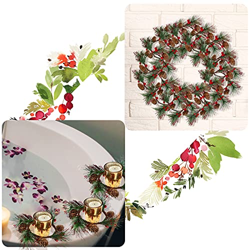 Artificial Christmas Candle Rings with Berries and Pine Cones - Set of 6