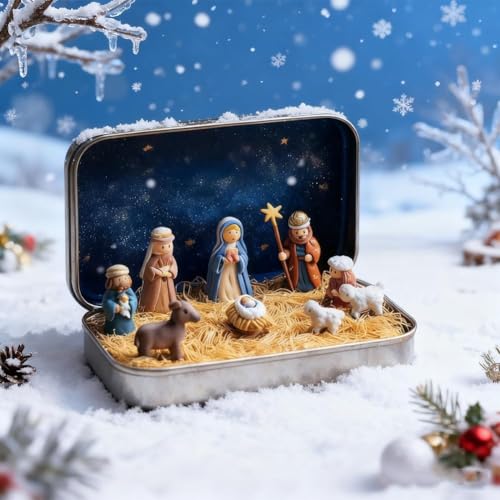 Mini Christmas Nativity Set in Tin Box - Handcrafted Pocket Scene