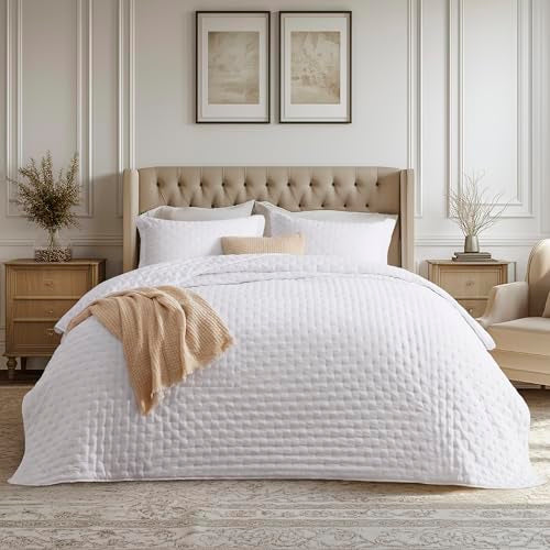 Bedsure Queen Size Lightweight Quilt Set - All-Season White Ultrasonic Coverlet