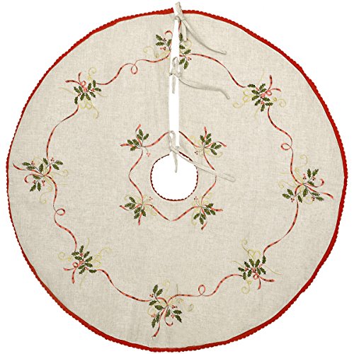 Grelucgo 36-Inch Embroidered Christmas Tree Skirt (Round 36 Inch) for 4–6 ft Tree, Double Thickness