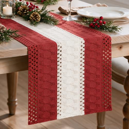Artoid Mode Rose Red Farmhouse Woven Table Runner 12x108 Inch
