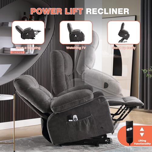 Power Lift Recliner Chair with Massage, Lumbar Heat, and USB Port
