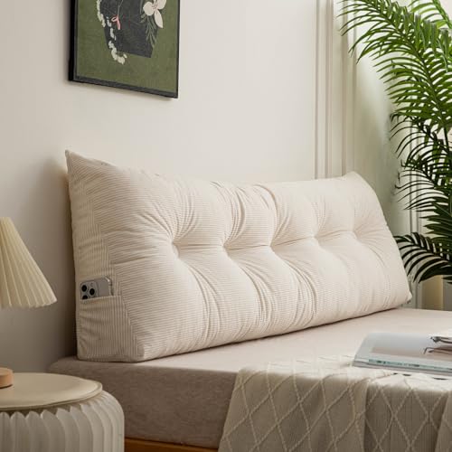 Triangular Wedge Headboard Pillow Twin XL - Ivory White Cushion 39x4.7x15.7in