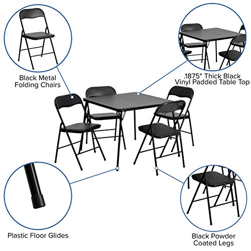 5-Piece Folding Card Table and Chair Set - Portable Event Seating, Black