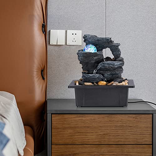 Indoor Tabletop Waterfall Fountain with LED Lights & Rolling Ball Decor