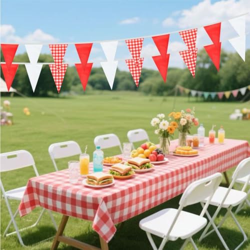 2 Pack Red Plaid Triangle Banner Garland 66ft Pennant Flags for Wedding Party Christmas