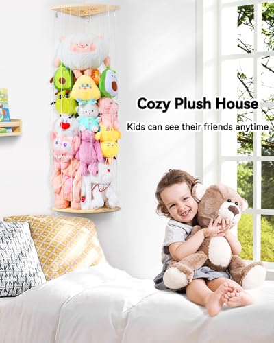 Wooden Stuffed Animal Corner Storage Organizer, Adjustable Wall Mount