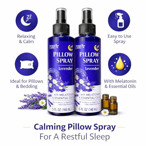 Lavender Pillow Spray with Melatonin & Essential Oils - 2 Pack (5 oz Each)