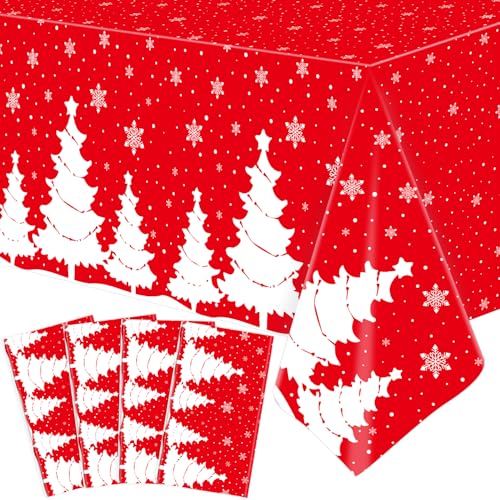 Dvaorc 4 Pack Christmas Tablecloths 51x86 Inch Holiday Snowflake & Tree Design