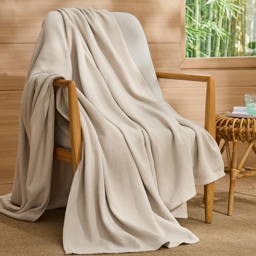 Large Herringbone Cotton Throw Blanket 50x70 Inches - Lightweight & Breathable