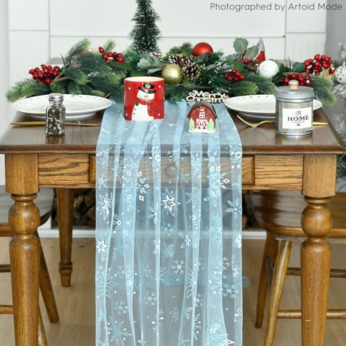 Artoid Mode Blue Snowflakes Christmas Table Runner 28x120 Inch Holiday Decor