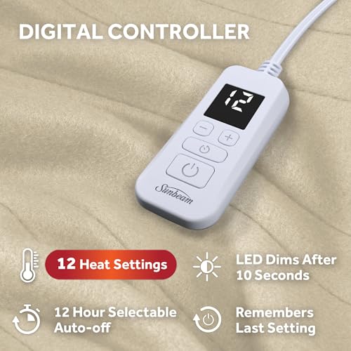 Electric Heated Blanket Twin Size - Royal Ultra Fleece with 12 Heat Settings