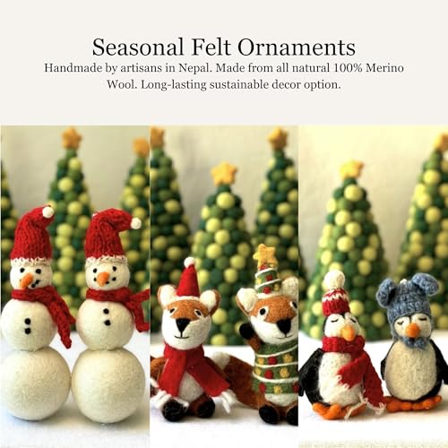 Humble Hilo Candy Cane with Holly 3-Pack Handmade Felt Christmas Ornaments