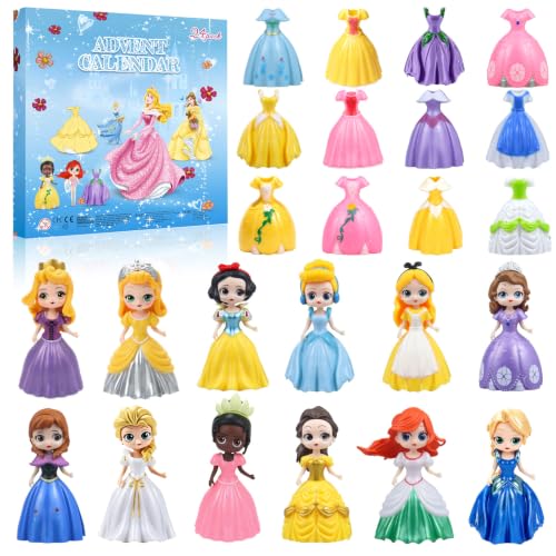 24-Day Princess Doll Christmas Advent Calendar Set with 12 Outfits
