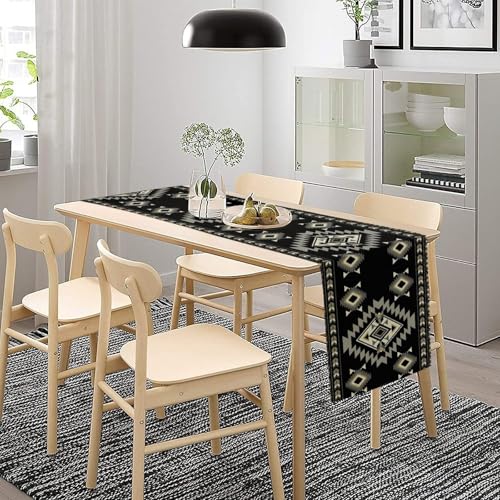 GMLOV 13x60in Black Aztec Table Runner Ethnic Southwest Geometric Tribal Home Decor