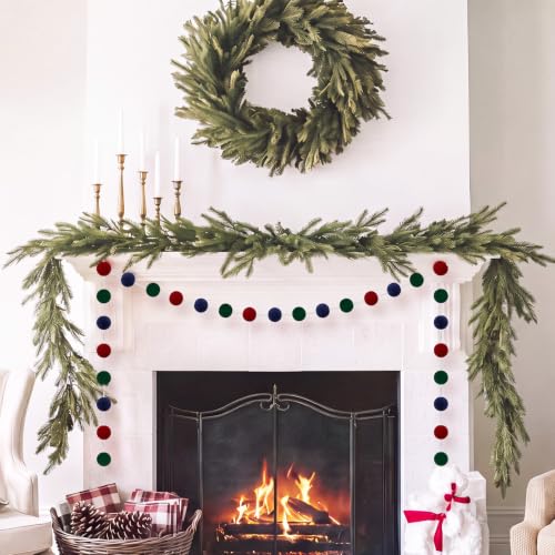 Irenare Christmas Felt Ball Pom Pom Garland 19.7ft Holiday Decor