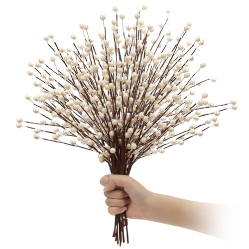 Artificial White Berry Stems for Christmas Holiday Decorations - 12 Pack