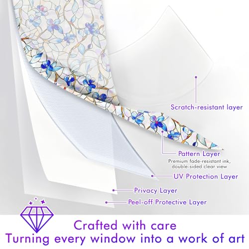 Rainbow Stained Glass Privacy Window Film | UV Blocking, Easy Install, 17.5x78.5