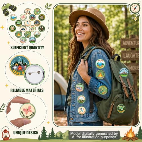18 Pcs Camping Themed Bachelorette Party Pins - Bridal Shower Favors