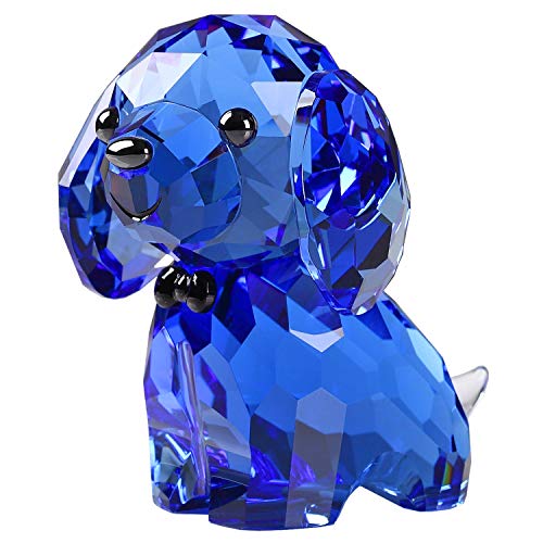 Blue DOJOZ Crystal Puppy Desktop Statue - Cute Glass Dog Figurine, Home Decor