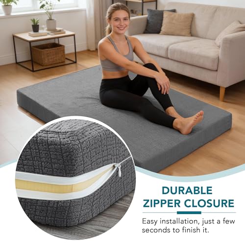Queen Futon Mattress Cover - Machine Washable Zipper Design, Grey