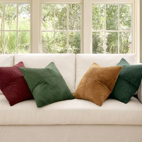MIULEE 20x20 Inch Christmas Green Patchwork Corduroy Throw Pillow Covers Set of 4