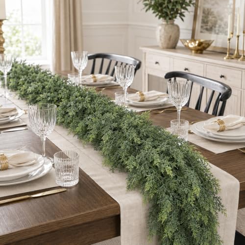Senjie 5FT Real Touch Cedar Garland with Wire for Mantle & Holiday Decor
